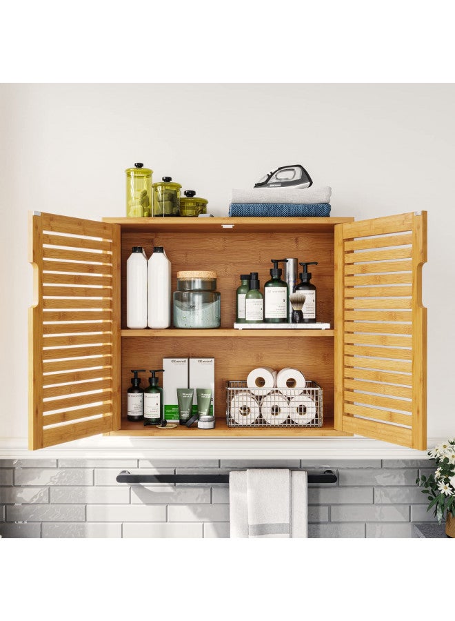VIAGDO Wall Cabinet Bathroom Storage Cabinet Wall Mounted with Adjustable Shelves Inside, Double Door Medicine Cabinet, Utility Cabinet Organizer Over Toilet, Bamboo, 23.2''Lx8.3''Wx20.1''H - Image 5