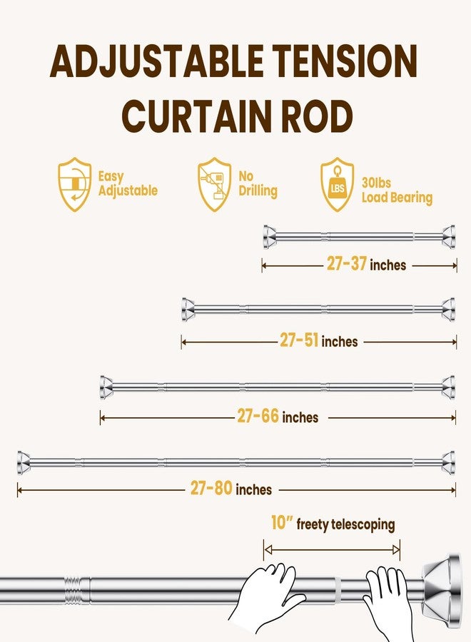 TITGIPE Shower Curtain Rod 27-80 Inches, No Drill Tension Curtain Rod, Adjustable Spring Tension Shower Rods for Bathroom, Kitchens, Windows, No Rust, Silver - Image 3