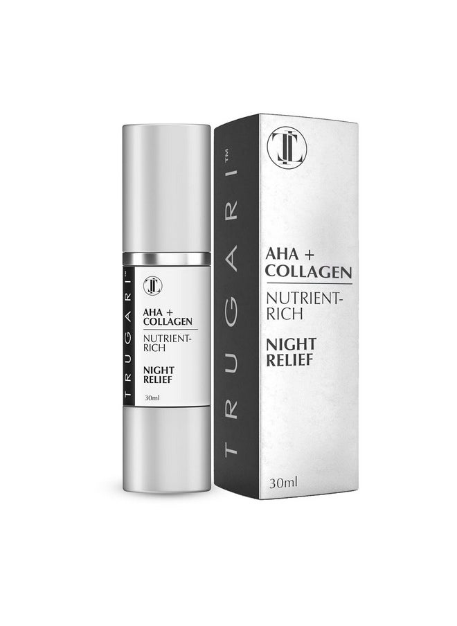 TRUGARI - Aha + Collagen Night Relief Serum Nutrientrich Skin Care Serum With Vitamins C B And E Powerful Face Moisturizer For Dry Skin Night Time Face Care Serum For Intense Repair 30 Ml - Image 1