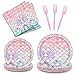 Dixutzi 96 Pcs Mermaid Birthday Party Decorations Mermaid Party Supplies Including Paper Plate Napkin and Fork Ocean Theme Decor Tableware Set for Birthday Serves 24 - Image 3