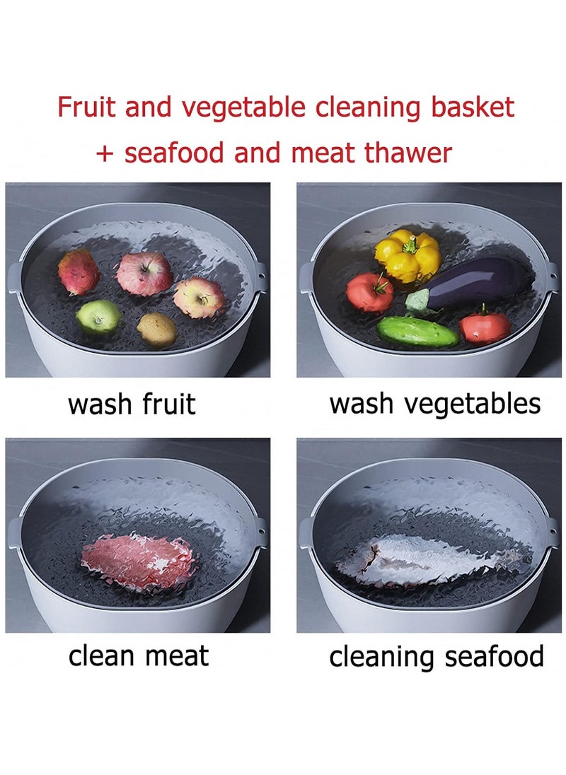 EVEREEN - 4 In1 Food Thawer Fresh Keeping Thawing Tray With Drainer Household Fruit And Vegetable Cleaning Basket 2 Size (White) - Image 1
