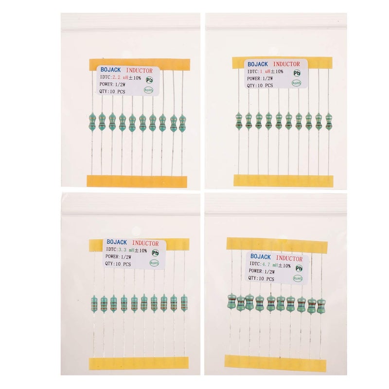BOJACK 20 Values 200 Pcs Inductor 1 uH to 4.7 mH 0.5 W Color Ring Inductor 1/2 Watt Assortment Kit - Image 3