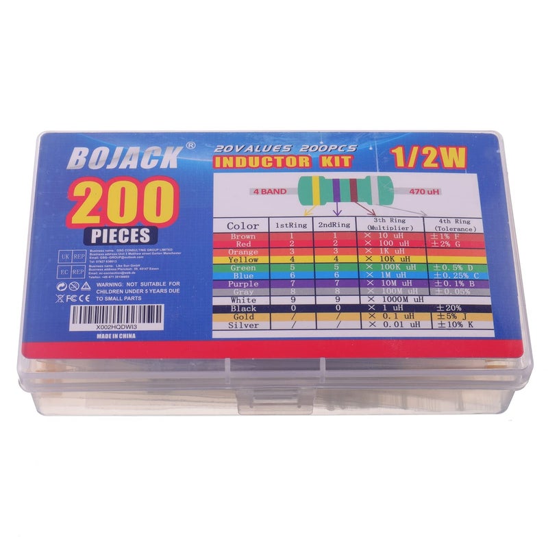 BOJACK 20 Values 200 Pcs Inductor 1 uH to 4.7 mH 0.5 W Color Ring Inductor 1/2 Watt Assortment Kit - Image 5