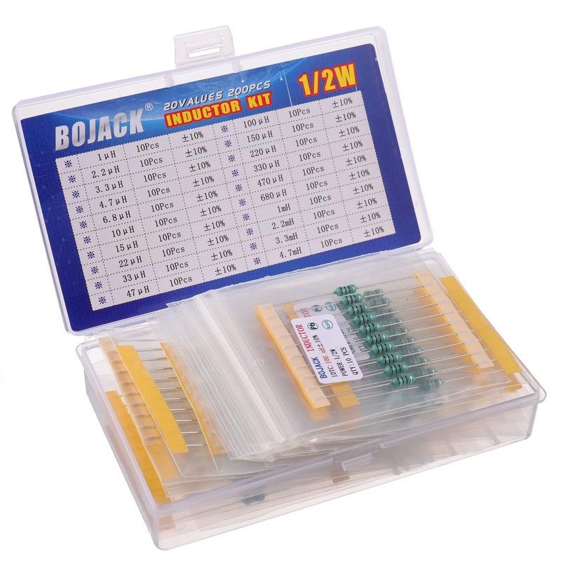 BOJACK 20 Values 200 Pcs Inductor 1 uH to 4.7 mH 0.5 W Color Ring Inductor 1/2 Watt Assortment Kit - Image 2