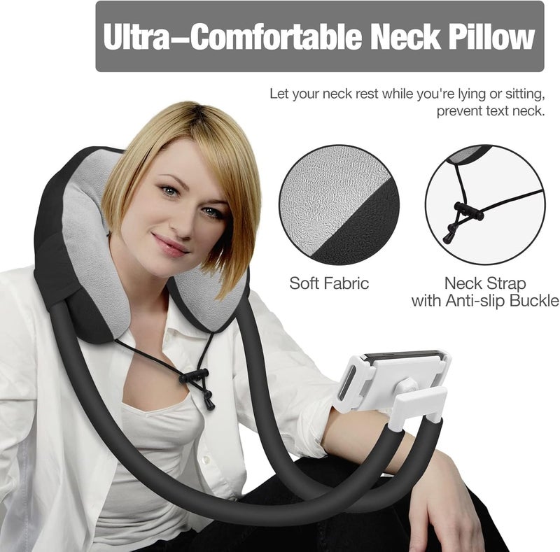 Azonee Neck Phone Holder, Lazy Gooseneck Phone Pillow Holder Bracket, 360° Rotation Universal Mobile Phone Tablet Stand for 4 Inch to 11 Inch Devices, Fits for iPhone for Galaxy S21, for iPad (Black) - Image 3