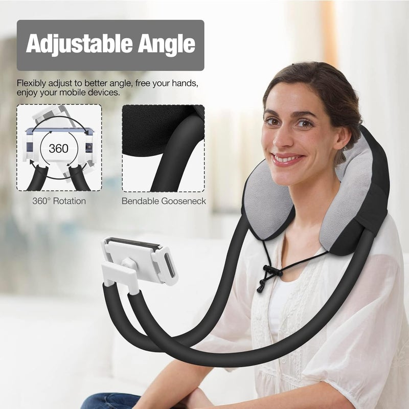 Azonee Neck Phone Holder, Lazy Gooseneck Phone Pillow Holder Bracket, 360° Rotation Universal Mobile Phone Tablet Stand for 4 Inch to 11 Inch Devices, Fits for iPhone for Galaxy S21, for iPad (Black) - Image 2