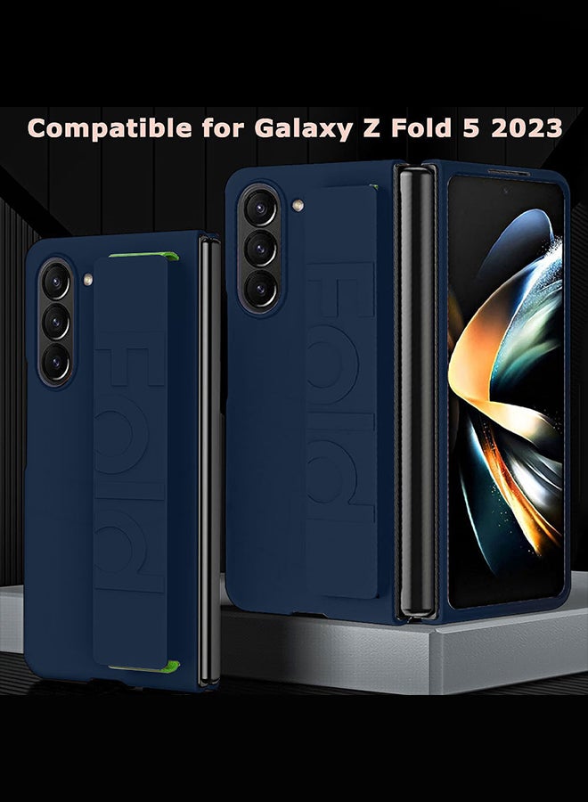 CATANES Samsung Galaxy Z Fold 5 Case with Wrist Strap Skin Feel Hard PC Shockproof Protective Case for Men Women Dark Blue - Image 3
