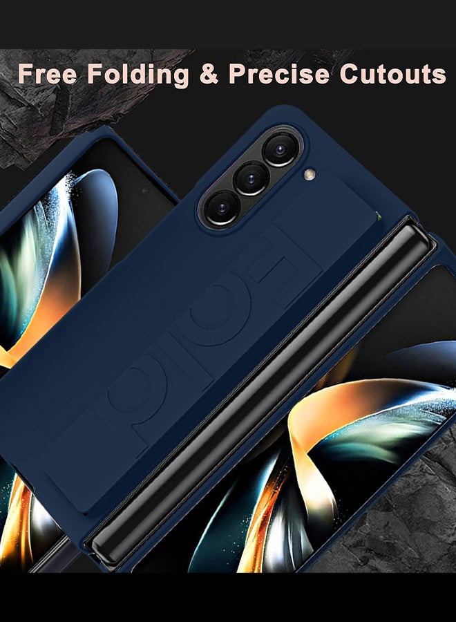 CATANES Samsung Galaxy Z Fold 5 Case with Wrist Strap Skin Feel Hard PC Shockproof Protective Case for Men Women Dark Blue - Image 4