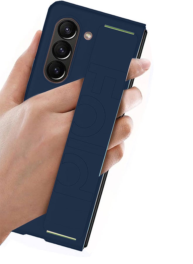CATANES Samsung Galaxy Z Fold 5 Case with Wrist Strap Skin Feel Hard PC Shockproof Protective Case for Men Women Dark Blue - Image 2