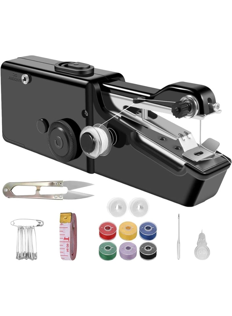 NANAO آلة خياطة محمولة، آلة خياطة صغيرة محمولة وبلا سلك للمبتدئين - خياطة سريعة كهربائية، مجموعة إصلاح أقمشة DIY، آلة ترميم منزلية للسفر مع ملحقات (أسود) - Image 1