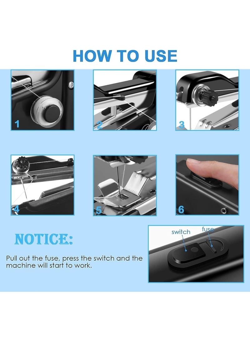 NANAO آلة خياطة محمولة، آلة خياطة صغيرة محمولة وبلا سلك للمبتدئين - خياطة سريعة كهربائية، مجموعة إصلاح أقمشة DIY، آلة ترميم منزلية للسفر مع ملحقات (أسود) - Image 4