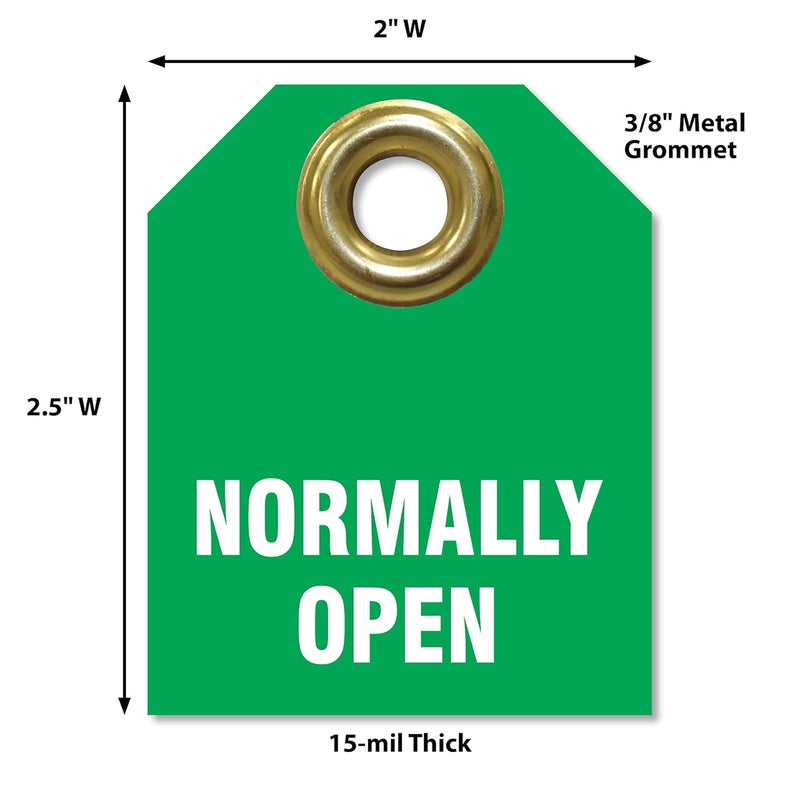 AccuformNMC Normally Open Valve Identifier Tags (Pack of 5), 2.5" H x 2" W, Green Plastic Double Sided Pipe Tags with Metal Grommet, TDW222 - Image 2