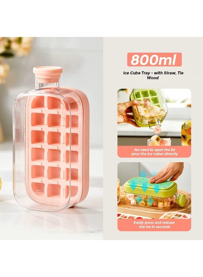 MOMENT زجاجة مكعبات الثلج MOMENT 2 في 1 مع قشة وصينية ثلج سهلة الضغط، زجاجة ماء، غطاء مانع للتسرب، صينية عمودية مثالية للسفر، الصالة الرياضية، المنزل - 800 مل وردي - Image 2