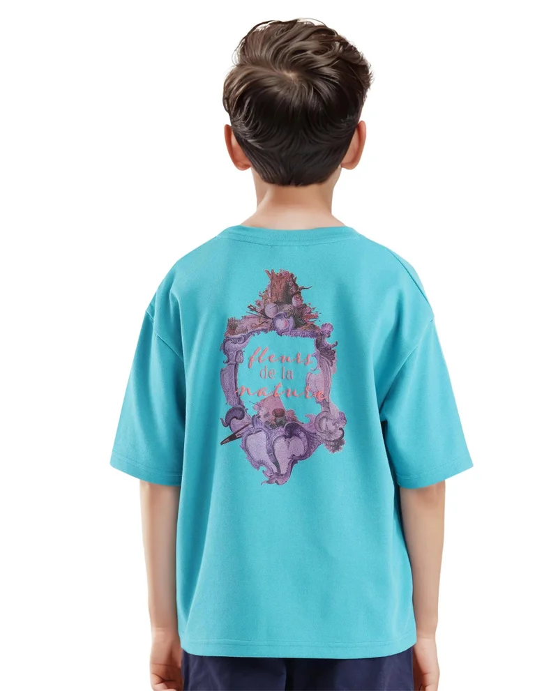 Rare Ones Rare Ones Kids Fleu Turq Cotton Poly Short Sleeve Crew Neck Cmyk Print Boxy T-Shirt