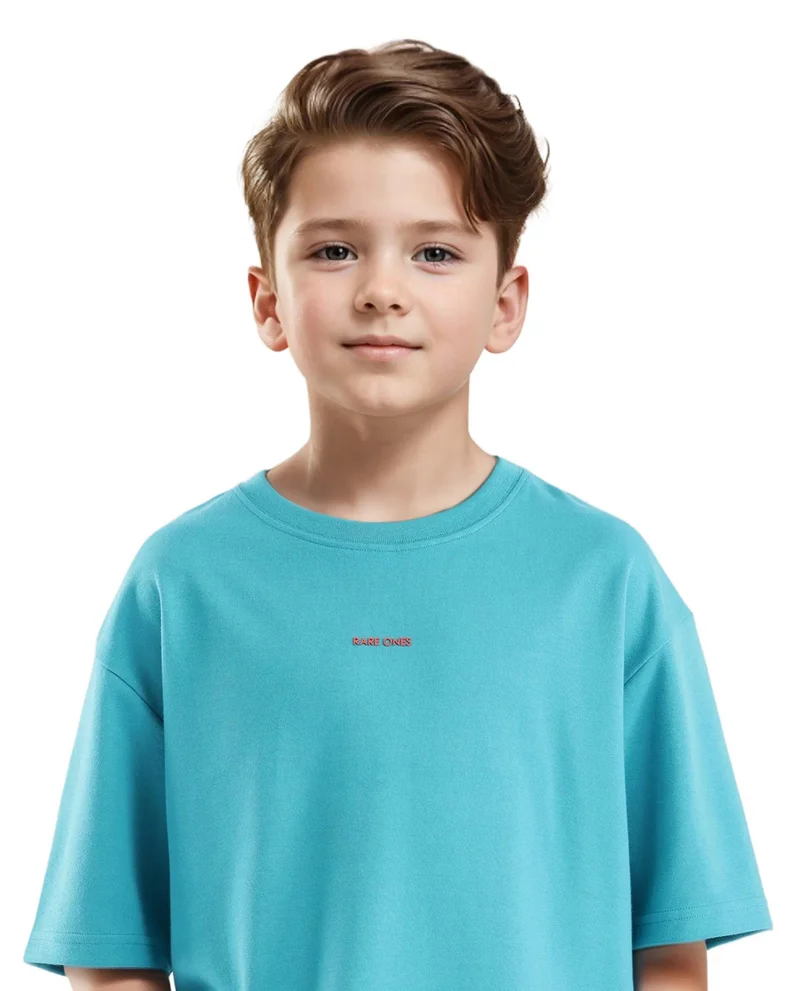 Rare Ones Rare Ones Kids Fleu Turq Cotton Poly Short Sleeve Crew Neck Cmyk Print Boxy T-Shirt