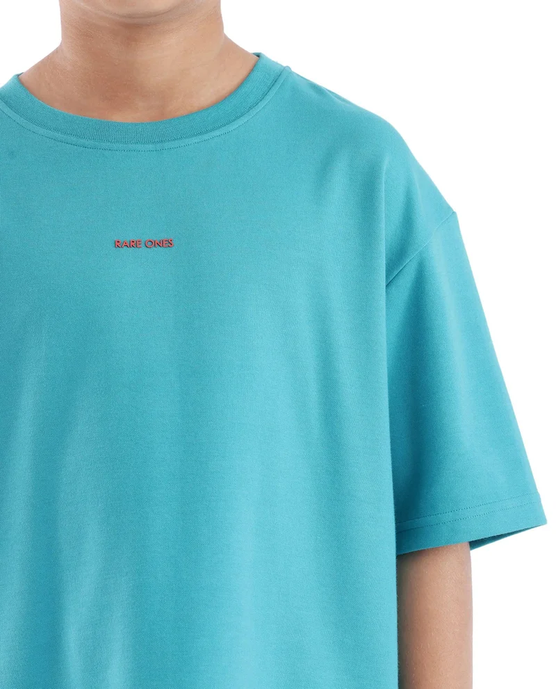 Rare Ones Rare Ones Kids Fleu Turq Cotton Poly Short Sleeve Crew Neck Cmyk Print Boxy T-Shirt