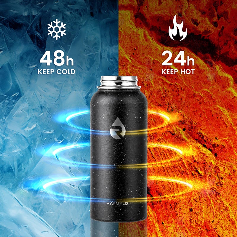 Raymylo 32Oz Insulated Water Bottle  Triple Wall Vacuum Stainless Steel Water Bottles - Keeps Cold 48H  Reusable Metal Water Flask Jug For Gym  Sports  Camping  Hiking Travel  Starry Sky-Black - Image 3