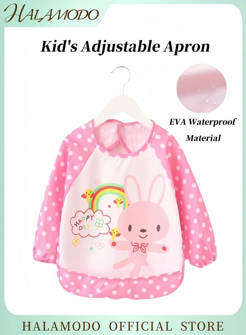 HALAMODO Baby Bibs Long Sleeve EVA Waterproof Bibs Smock Cartoon Printed Smock Art Smock Painting Aprons Eating Clothes with Rice Bags Stain Resistant Cover for Boys & Girls - Image 1