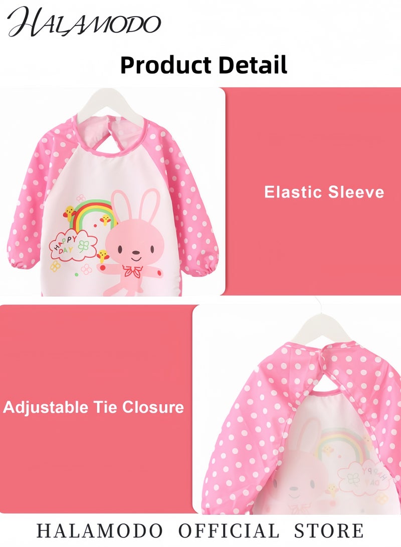 HALAMODO Baby Bibs Long Sleeve EVA Waterproof Bibs Smock Cartoon Printed Smock Art Smock Painting Aprons Eating Clothes with Rice Bags Stain Resistant Cover for Boys & Girls - Image 2