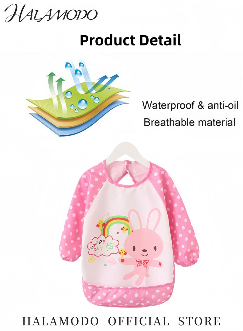 HALAMODO Baby Bibs Long Sleeve EVA Waterproof Bibs Smock Cartoon Printed Smock Art Smock Painting Aprons Eating Clothes with Rice Bags Stain Resistant Cover for Boys & Girls - Image 3