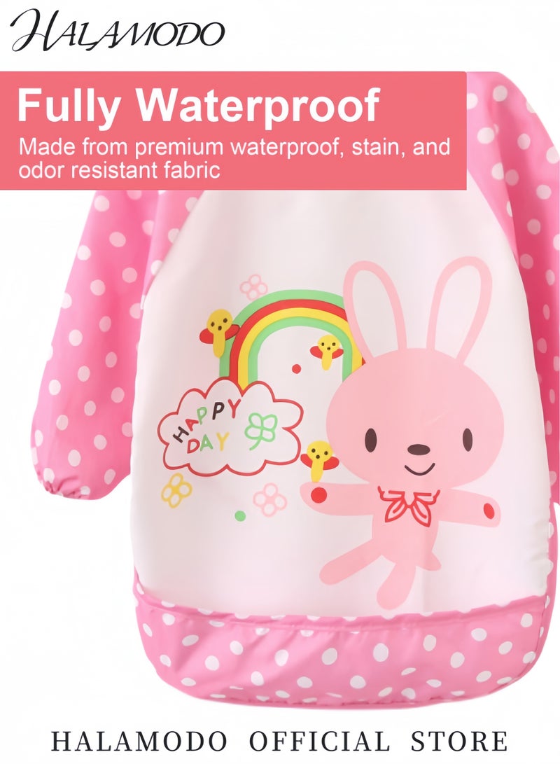 HALAMODO Baby Bibs Long Sleeve EVA Waterproof Bibs Smock Cartoon Printed Smock Art Smock Painting Aprons Eating Clothes with Rice Bags Stain Resistant Cover for Boys & Girls - Image 4
