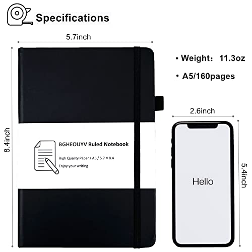 BGHEOUYV Notebook Journal, College Ruled Notebook Lined A5 160 Pages,Hard Cover Journals for Writing, Notebooks for Work Office School Women Men,5.7 inches x 8.4 inches(Black) - Image 2