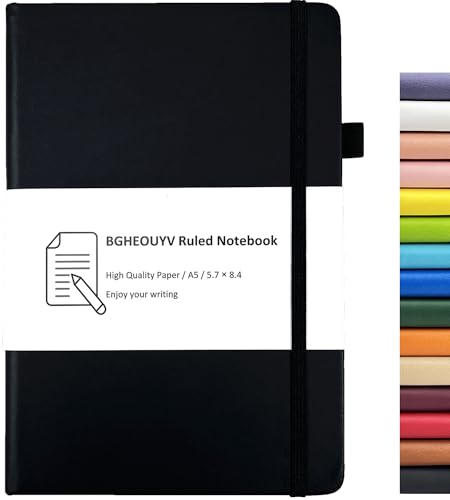 BGHEOUYV Notebook Journal, College Ruled Notebook Lined A5 160 Pages,Hard Cover Journals for Writing, Notebooks for Work Office School Women Men,5.7 inches x 8.4 inches(Black) - Image 1