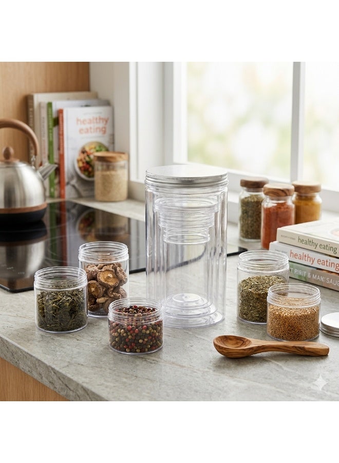 Hope 5-Piece Clear Food Storage Containers with Airtight Silver Lids, Stackable Acrylic Jars, BPA-Free Leakproof Meal Prep Containers for Salads, Snacks, Portable Travel Use and Space-Saving Kitchen Storage - Image 3