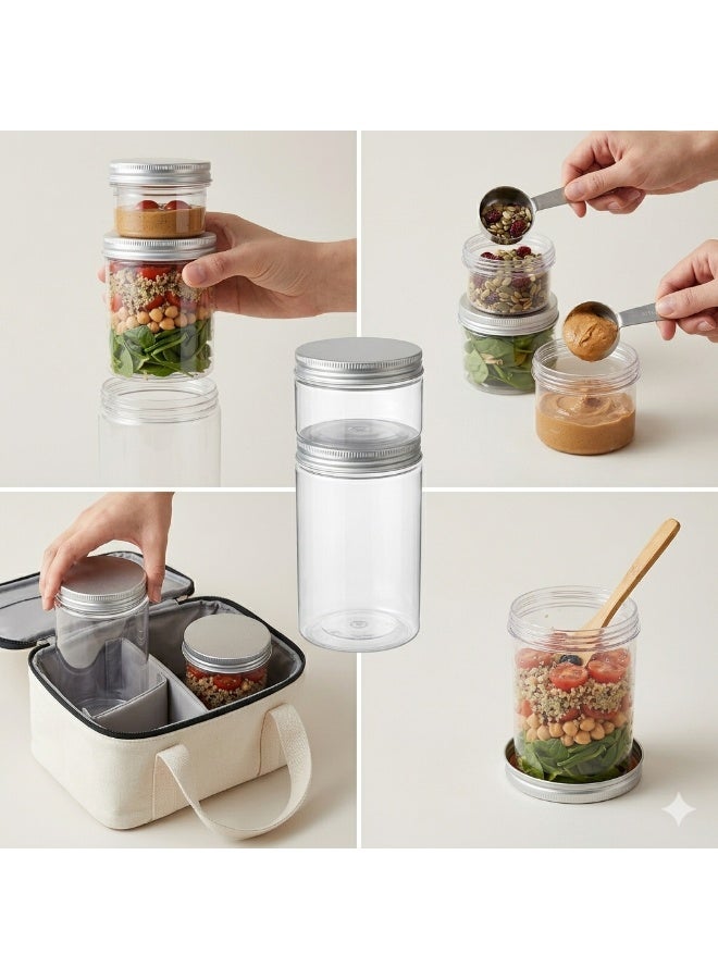 Hope 5-Piece Clear Food Storage Containers with Airtight Silver Lids, Stackable Acrylic Jars, BPA-Free Leakproof Meal Prep Containers for Salads, Snacks, Portable Travel Use and Space-Saving Kitchen Storage - Image 2