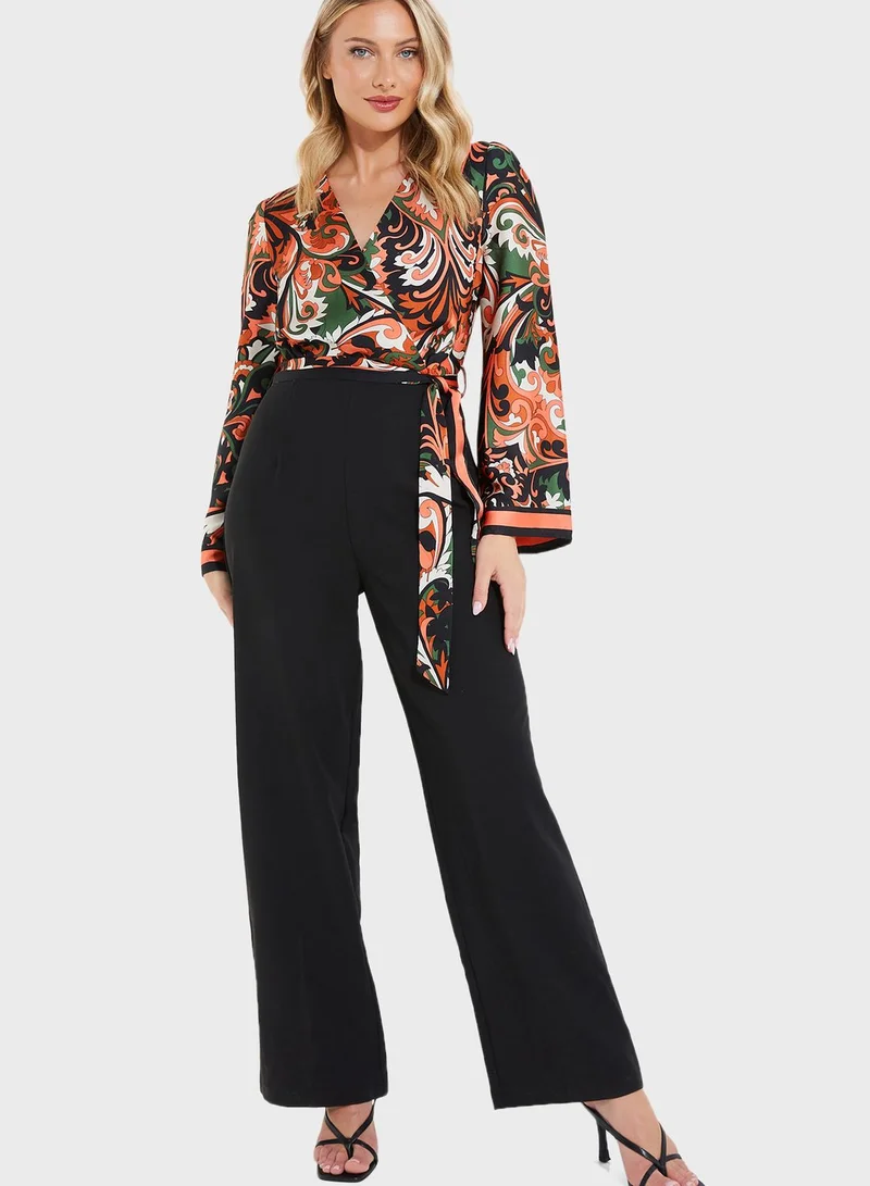 QUIZ Floral Print Flared Jumpsuit