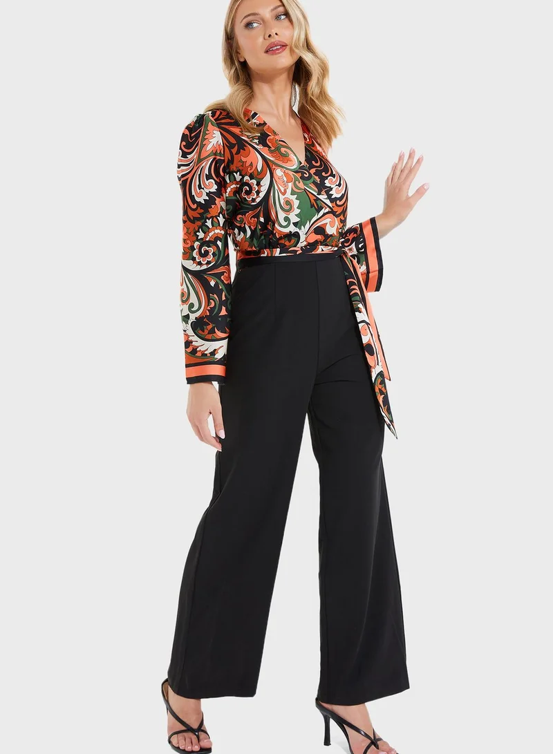 QUIZ Floral Print Flared Jumpsuit