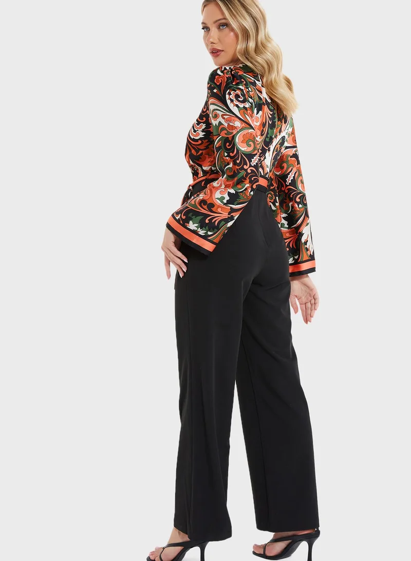 QUIZ Floral Print Flared Jumpsuit