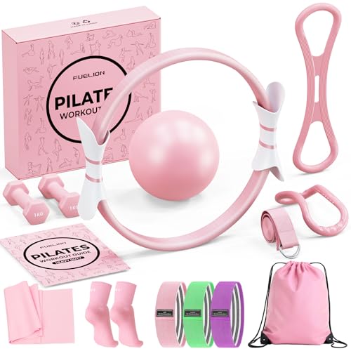 Fuelion Pilates Ring Set for Women, Home Workout Pilates Equipment with Resistance Bands, 14'' Magic Circle, Mini Ball, Pilates Starter Kit for Strength, Toning and Flexibility - Image 1