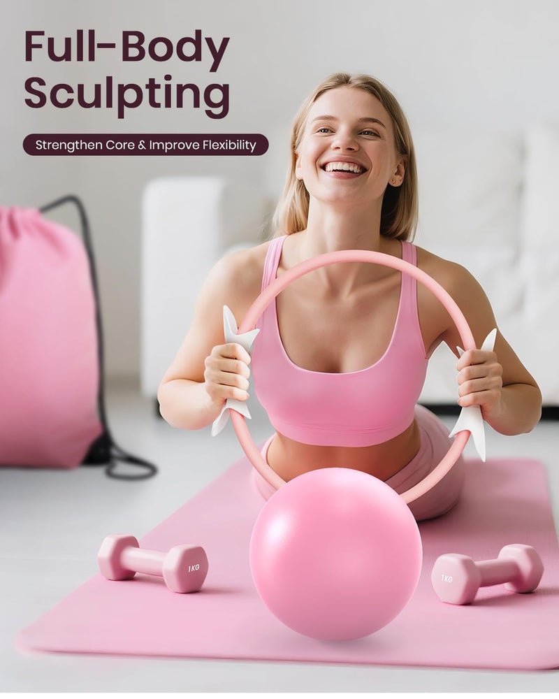 Fuelion Pilates Ring Set for Women, Home Workout Pilates Equipment with Resistance Bands, 14'' Magic Circle, Mini Ball, Pilates Starter Kit for Strength, Toning and Flexibility - Image 3