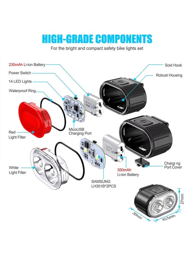 Vixplorn Bicycle front and rear lights  Night riding warning lights   Waterproof cycling light set   Mountain bike light set   Front and rear lights for cycling  Adjustable brightness  USB rechargeable - Image 3
