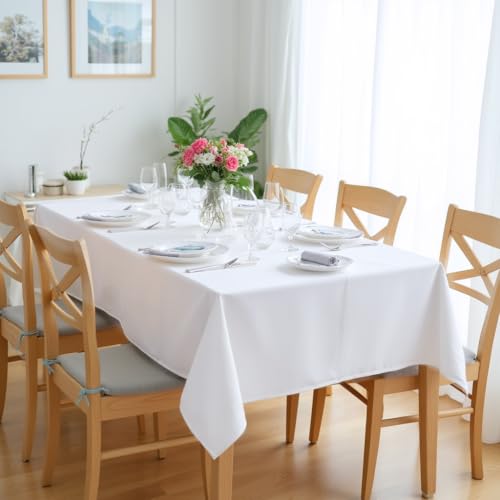 sancua Rectangle Tablecloth - 60 x 84 Inch - Stain and Wrinkle Resistant Washable Polyester Table Cloth, Decorative Fabric Table Cover for Dining Tables, Buffet Parties and Camping, White - Image 3