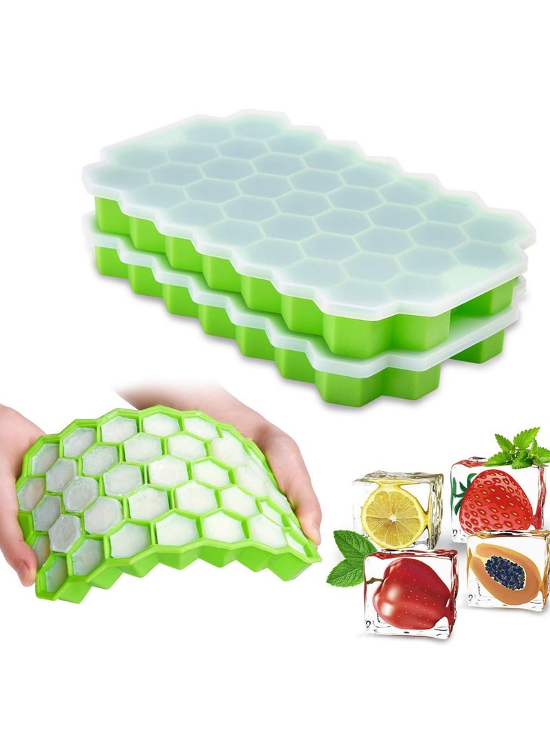 Generic - 2-Pack Silicone Ice Cube Trays with Lids – 37-Cavity Honeycomb Molds, BPA-Free, Flexible & Freezer-Friendly (Green) - Image 1