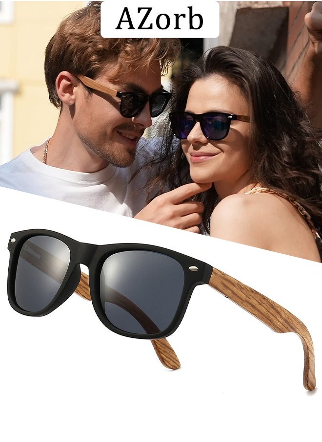 AZorb Wood Polarized Sunglasses for Men and Women Cool Style Eye Retro Sun Glassess with Wooden Temple Mens Womens UV400 Protection Shades  - Image 1