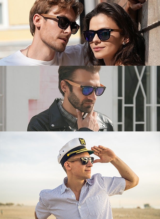 Wood Polarized Sunglasses for Men and Women Cool Style Eye Retro Sun Glassess with Wooden Temple Mens Womens UV400 Protection Shades