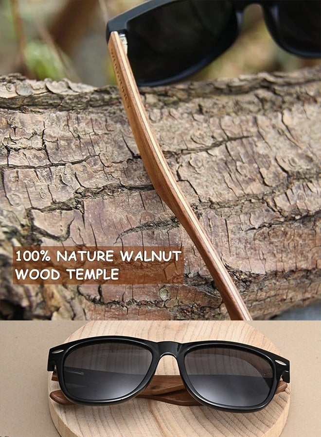 Wood Polarized Sunglasses for Men and Women Cool Style Eye Retro Sun Glassess with Wooden Temple Mens Womens UV400 Protection Shades