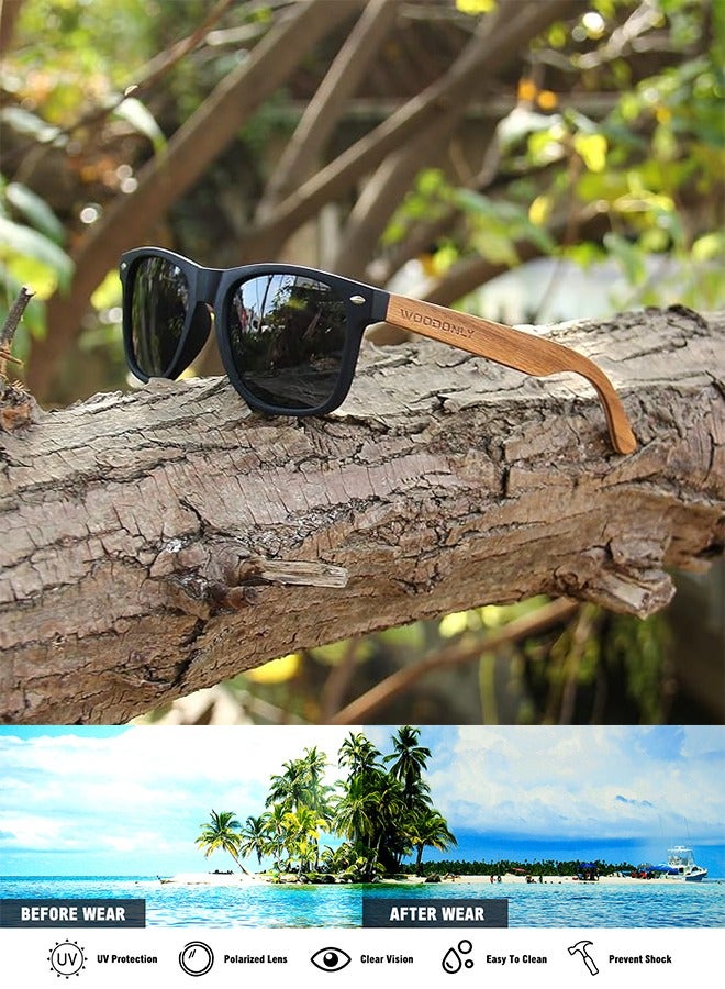 Wood Polarized Sunglasses for Men and Women Cool Style Eye Retro Sun Glassess with Wooden Temple Mens Womens UV400 Protection Shades