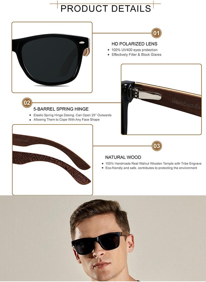 AZorb Wood Polarized Sunglasses for Men and Women Cool Style Eye Retro Sun Glassess with Wooden Temple Mens Womens UV400 Protection Shades  - Image 3
