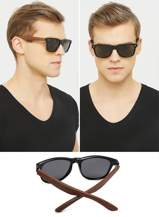 Wood Polarized Sunglasses for Men and Women Cool Style Eye Retro Sun Glassess with Wooden Temple Mens Womens UV400 Protection Shades