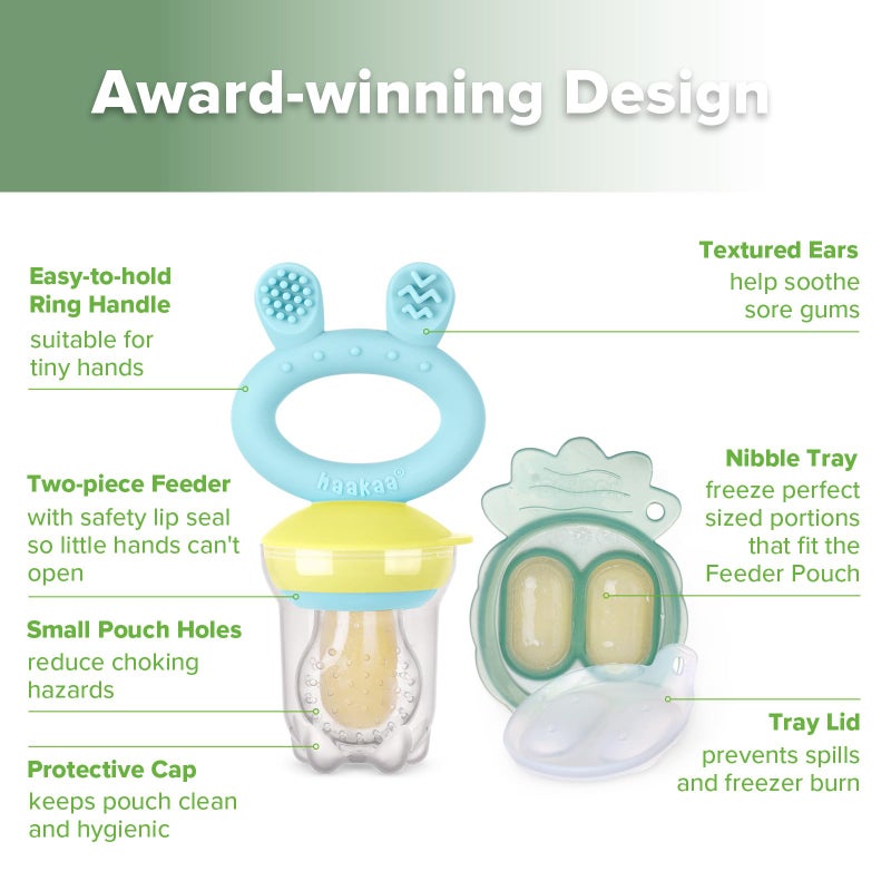 Haakaa Baby Fruit Food Feeder  Mini Freezer Nibble Tray Combo, Breastmilk Popsicle Molds for Baby Cooling Relief, BPA Free Silicone Feeder for Safe Infant Self Feeding, 4 Month+ (Blue) - Image 4