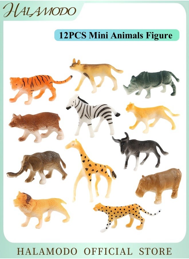 HALAMODO 12PCS Animals Figure Mini Jungle Toys Set Realistic Wild Vinyl Plastic Animal Learning Party Favors for Boys Girls Kids Toddlers Forest Small Playset  - Image 1