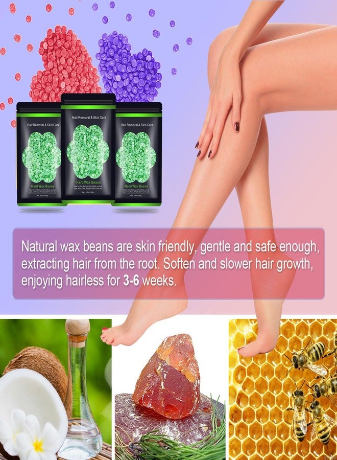Auperwel Wax Beads for Hair Removal 10.5oz (300g), Auperwel Hard Wax Beads Beans for Sensitive Skin Brazilian Waxing, Face, Bikini, Eyebrow, Legs, Painless for Women Men, 3 packs Kit with 10 Sticks - Image 2