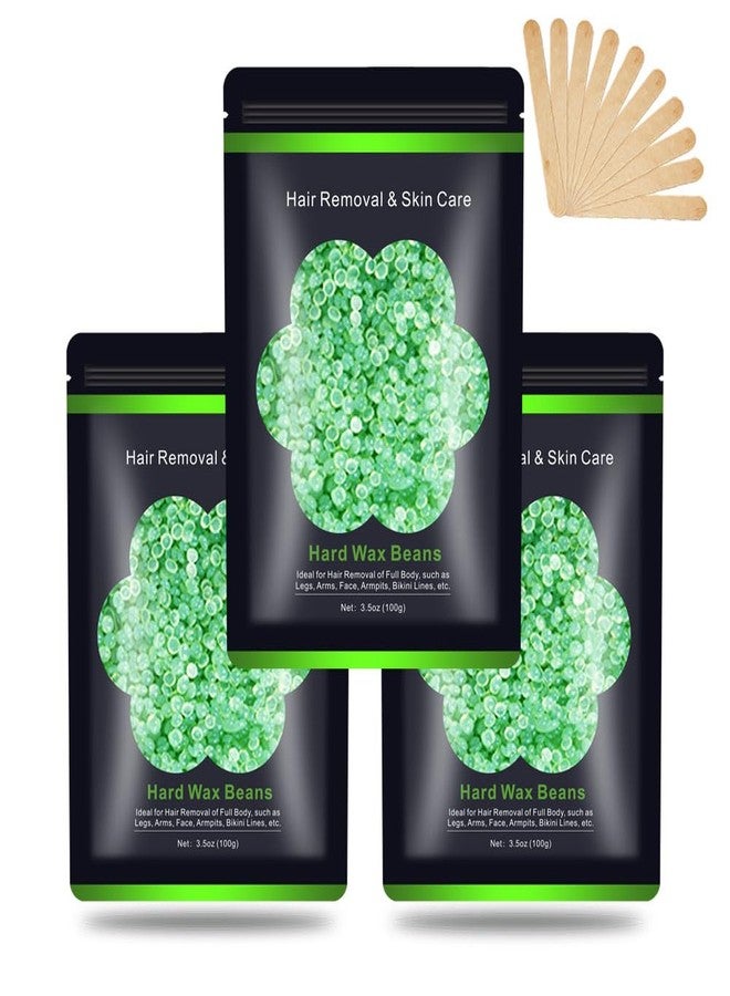 Auperwel Wax Beads for Hair Removal 10.5oz (300g), Auperwel Hard Wax Beads Beans for Sensitive Skin Brazilian Waxing, Face, Bikini, Eyebrow, Legs, Painless for Women Men, 3 packs Kit with 10 Sticks - Image 1