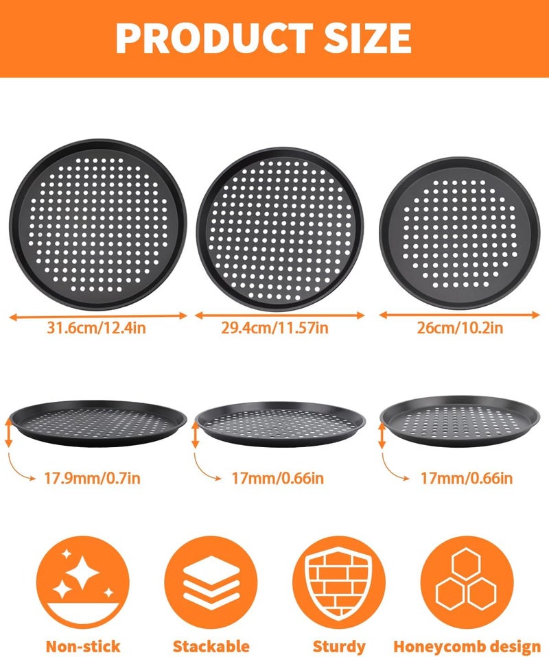 OXDFK 12-Inch Nonstick Pizza Pan with Holes, Perforated Carbon Steel Pizza Tray for Oven, Round Bakeware Pizza Tray for Home Restaurant Kitchen (3) - Image 2