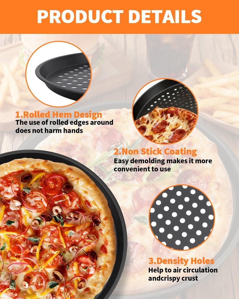 OXDFK 12-Inch Nonstick Pizza Pan with Holes, Perforated Carbon Steel Pizza Tray for Oven, Round Bakeware Pizza Tray for Home Restaurant Kitchen (3) - Image 3