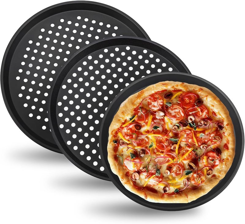 OXDFK 12-Inch Nonstick Pizza Pan with Holes, Perforated Carbon Steel Pizza Tray for Oven, Round Bakeware Pizza Tray for Home Restaurant Kitchen (3) - Image 1